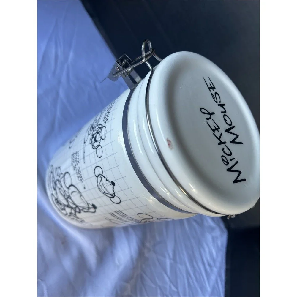 Disney Mickey Mouse Ceramic Canister Jar Sketch Grid Art Vintage Style